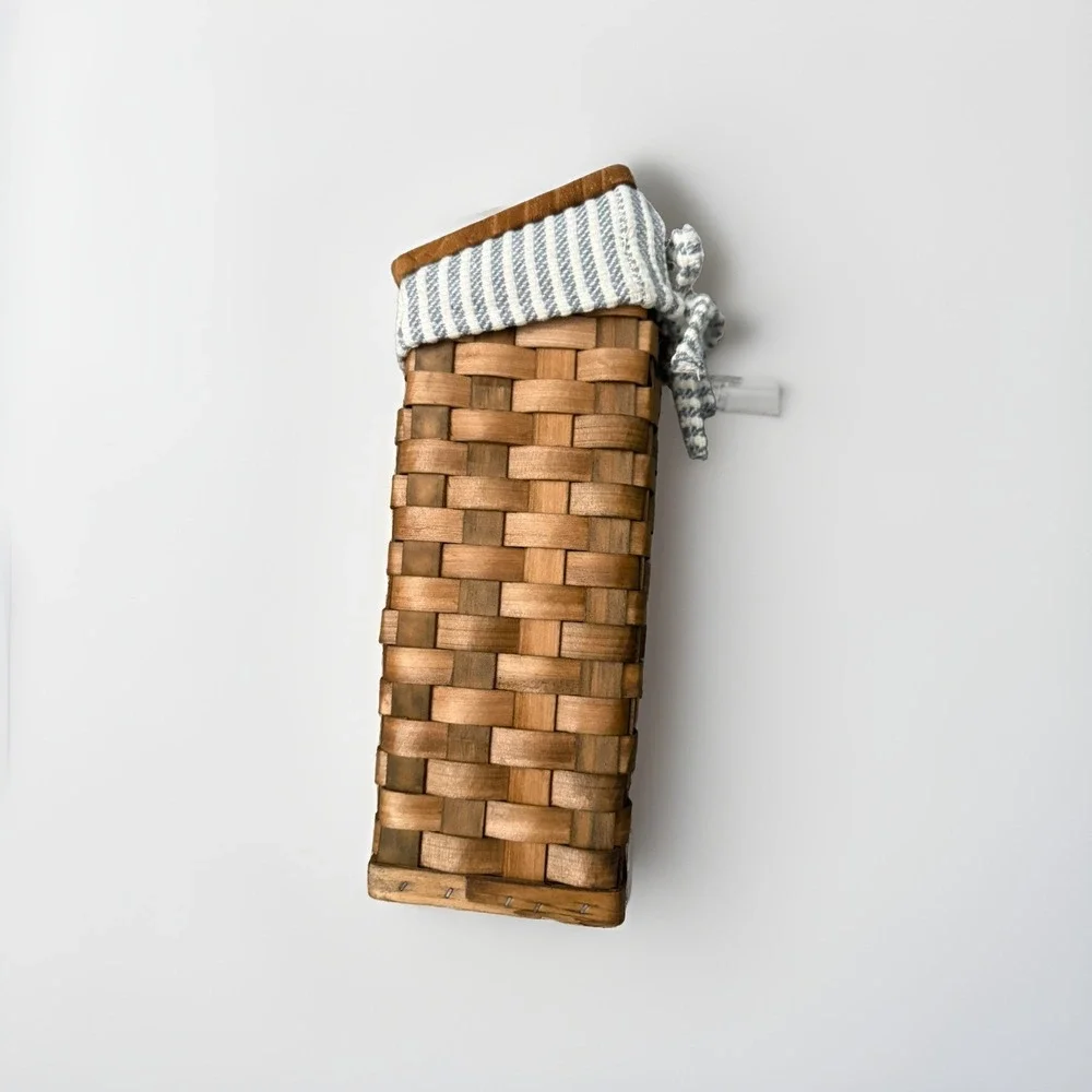 Vintage Wall Hanging Tall Woven Basket With Lid And Liner